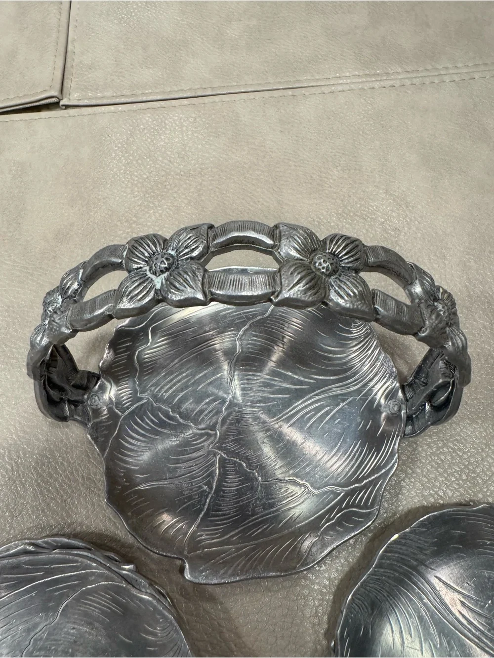 Vintage Aluminum Coasters and Caddy